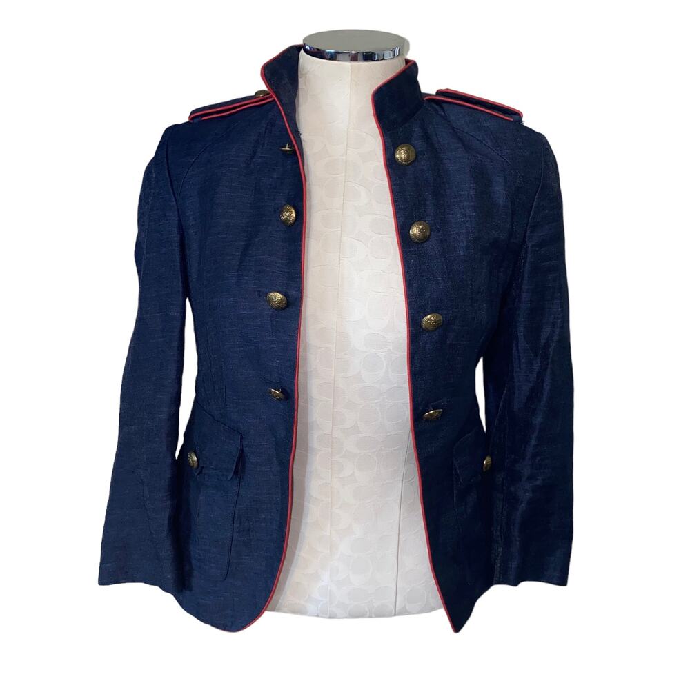 Zara Navy Blue Military Jacket with Red Trim
